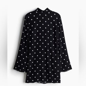 H&M Black Polka Dot Long Sleeve Open Back Mini Dress